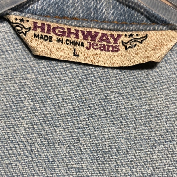 Highway Jeans Denim Jacket Large Button Up Distressed Light Wash Long Sleeve - Picture 10 of 11